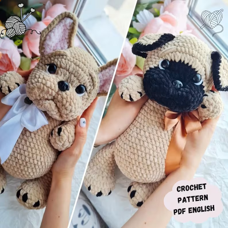 Bulldog And Pug Dog - 2 in 1 Dog Crochet Pattern,