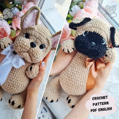 Bulldog And Pug Dog - 2 in 1 Dog Crochet Pattern,