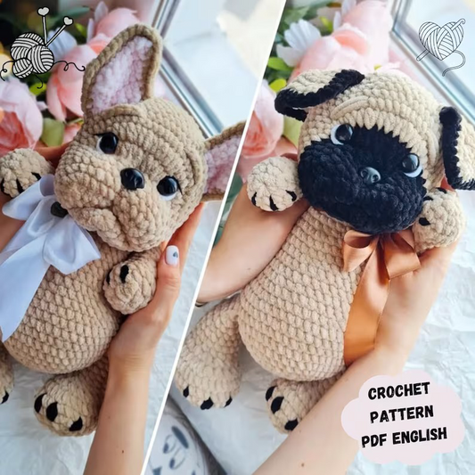 Bulldog And Pug Dog - 2 in 1 Dog Crochet Pattern,